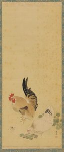 Hahn, Henne und Küken, Edo-Periode, 18. Jahrhundert von Maruyama Okyo