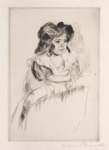 Margot, ruht mit den Armen auf der Rückenlehne eines Sessels, um 1903