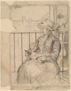 Susan auf einem Balkon mit einem Hund [recto] von Mary Cassatt
