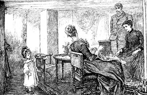 Ein kleines Mädchen mit ihrer Tante und ihrem Onkel, die auf sie aufpassen von Mary Ellen Edwards