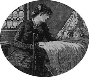 Eine Mutter überprüft ihr schlafendes Kind von Mary Ellen Edwards