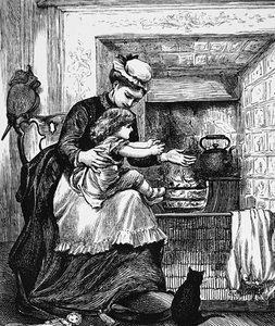 Eine Kinderfrau mit einem Kind vor einem Feuer von Mary Ellen Edwards
