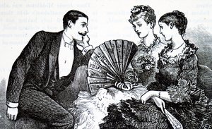 Eine wohlhabende junge Dame benutzt einen Fächer. von Mary Ellen Edwards