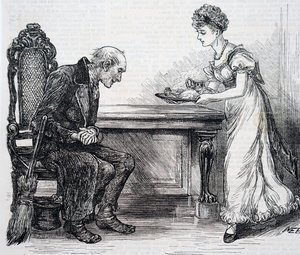 Eine Frau gibt dem Straßenkehrer ein warmes Abendessen von Mary Ellen Edwards