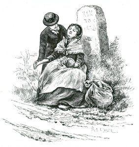 Eine mittellose, unverheiratete Mutter wird erschöpft auf dem Weg zum Armenhaus mit ihrem Baby gefunden. Szene erinnert an einen Roman von Thomas Hardy, aber nicht ungewöhnlich in ländlichen Gebieten im ganzen Land. Illustration von Mary Ellen Edwards ca.  von Mary Ellen Edwards