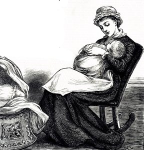 Eine Gravur, die eine Mutter zeigt, die ihr Baby wiegt von Mary Ellen Edwards