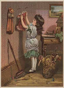Mädchen hängt Puppenkleider auf von Mary Ellen Edwards
