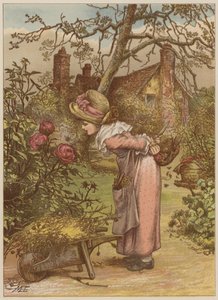 Mädchen beobachtet Biene im Garten von Mary Ellen Edwards