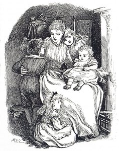 Illustration, die eine Mutter mit ihren Kindern darstellt von Mary Ellen Edwards