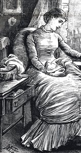Frau, die von ihrer Flickarbeit pausiert von Mary Ellen Edwards