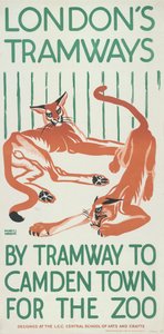 Mit der Straßenbahn nach Camden Town für den Zoo, London County Council LCC Straßenbahnplakat, 1924 von Mary I Wright