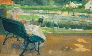 Lydia sitzt auf einer Veranda und häkelt, ca. 1881 von Mary Cassatt