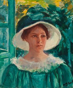 Junge Frau in Grün, im Freien in der Sonne (Kopf einer jungen Frau), ca. 1914 von Mary Stevenson Cassatt