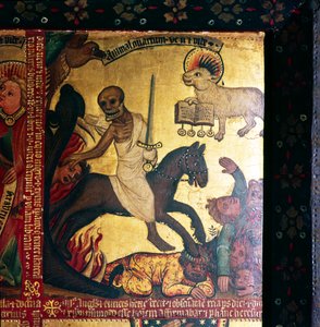Der vierte Reiter der Apokalypse, römischer Kaiser Domitian, 14.-15. Jahrhundert von Master Bertram of Hamburg