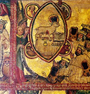 Das Lamm, das das Buch mit den sieben Siegeln hält, verehrt von den Ältesten, 14.-15. Jahrhundert von Master Bertram of Hamburg