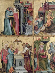 Treffen am Goldenen Tor und die Darstellung im Tempel, vom Buxtehude Altar, 1400-10 von Master Bertram of Minden
