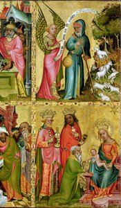 Die Verkündigung an St. Joachim und die Anbetung der Könige, vom linken Flügel des Buxtehude-Altars, 1400-10 (Tempera auf Holz) (Detail) von Master Bertram of Minden