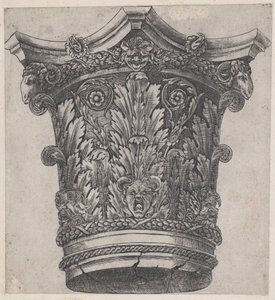Speculum Romanae Magnificentiae: Kapitell mit Widderköpfen und Masken, ca. 1537 von Master GA