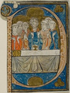 Bischof bei der Messe in einem historisierten Initial "P" aus einem Chorbuch