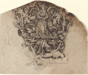 Gotisches Ornament mit einer Dame und einem Papagei von Master LCz