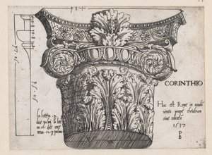 Speculum Romanae Magnificentiae: Korinthisches Kapitell, 1537 von Master PS