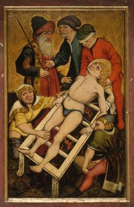 Das Martyrium des Heiligen Laurentius, Rückseite: Den Durstigen zu trinken geben von Master of Alkmaar