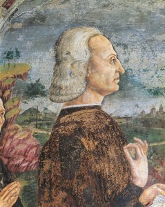Italien, Region Piemont, Provinz Alessandria, Serralunga di Crea, Sacro Monte di Crea, Heiligtum Santa Maria Assunta, Kapelle der Heiligen Margareta von Antiochia, Porträt von Guglielmo VIII. Paleologo, Markgraf von Monferrato, Fresko
