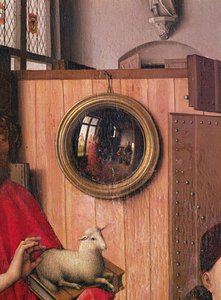 St. Johannes der Täufer und der Stifter, Heinrich von Werl, aus dem Werl-Altar, Detail des Spiegels, um 1438