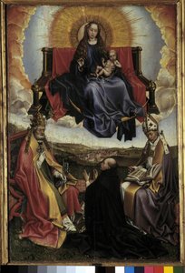 Jungfrau in Herrlichkeit zwischen St. Peter und St. Augustinus. Gemälde von Robert Campin, genannt der Meister von Flemalle (1378-1444). Musée Granet, Aix-en-Provence
