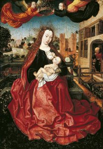 Madonna und Kind, gekrönt von zwei Engeln