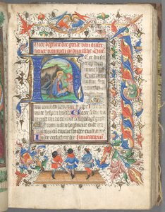 Stundenbuch Gebrauch von Utrecht: fol. 14r, Initiale mit der Geburt Christi, um 1460-1465