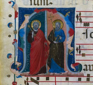 Blatt aus einem Graduale mit historisierter Initiale (M): SS. Peter und Andreas