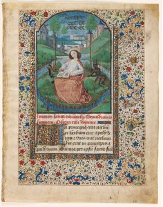 Blatt aus einem Stundenbuch: Johannes auf Patmos (1 von 2 ausgeschnittenen Blättern)