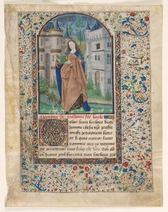 Blatt aus einem Stundenbuch: St. Barbara (2 von 2 ausgeschnittenen Blättern) von Master of Jacques de Luxembourg