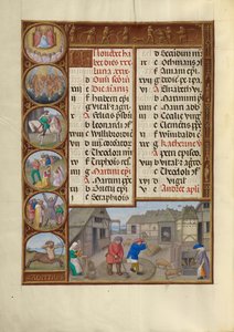 November Kalenderseite; Dreschen und Schweinefütterung; Schütze