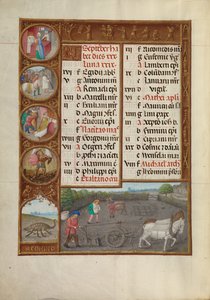 September Kalenderseite; Pflügen und Säen; Skorpion