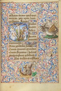 Initiale S: Die Kreuzigung mit dem von einem Schwert durchbohrten Herzen der Jungfrau von Master of Jean Rolin II (Hand B)