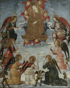 Jungfrau in Herrlichkeit umgeben von sieben Erzengeln, ca. 1490-1500 von Master of Marradi
