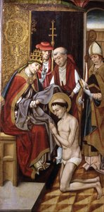 St. Franziskus wird von Papst Innozenz III. mit seinem Habit bekleidet von Master of Portillo