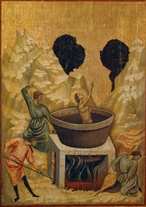 Das Martyrium der heiligen Cäcilia, in ein Bad mit kochendem Wasser getaucht von Master of St. Cecilia