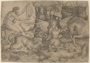 Allegorisches Thema: Kampf der Tiere von Master of the Beheading of St. John