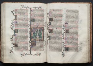 Das Gotha Missale: Fol. 117v, St. Peter kopfüber ans Kreuz gebunden, ca. 1375