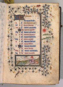 Stundenbuch von Karl dem Edlen, König von Navarra 1361-1425: fol. 2r, Februar, um 1405 von Master of the Brussels Initials and Associates