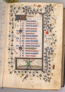 Stundenbuch von Karl dem Edlen, König von Navarra 1361-1425: fol. 3r, März, ca. 1405 von Master of the Brussels Initials and Associates