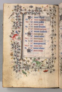 Stundenbuch von Karl dem Edlen, König von Navarra 1361-1425: fol. 4v, April, ca. 1405 von Master of the Brussels Initials and Associates