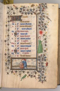 Stundenbuch von Karl dem Edlen, König von Navarra 1361-1425: fol. 8r, August, ca. 1405 von Master of the Brussels Initials and Associates