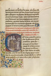 Initiale C: Der Kaiser von Konstantinopel, der den Körper des Heiligen Antonius einweiht von Master of the Brussels Romuléon