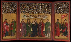 Der Burg Weiler Altar Triptychon Altarbild mit der Jungfrau und dem Kind und Heiligen, ca. 1470 von Master of the Burg Weiler Altar