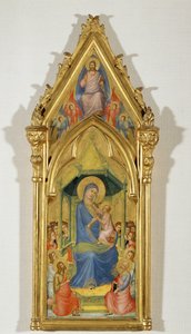 Madonna auf einem Thron zwischen zwei Engeln, Johannes dem Täufer und Petrus von Master of the Codex of Saint George