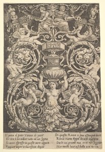 Ein Ornamentpanel mit einer Frau, die eine Vase hält von Master of the Die